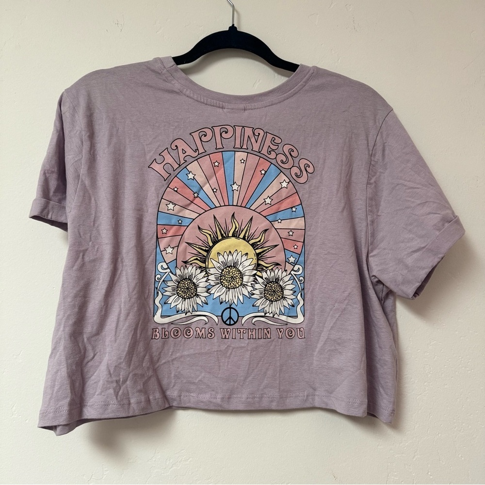 Angel‎ Energy Happiness Blooms Graphic Cropped Tee - Lavender, Size XL